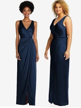 NWT After Six Dessy Group Faux Wrap Satin Tulip Skirt Maxi Dress Size 6 6864